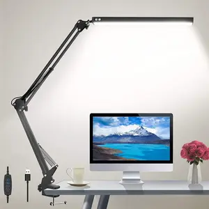 Adjustable Folding Table Lamp with USB, Swing Arm Eye-Caring Desk Lamp Includes 3 Color Modes, 10 Brightness Levels Table Lamps suitable for LED Desk Lamp for Home, Office, Reading