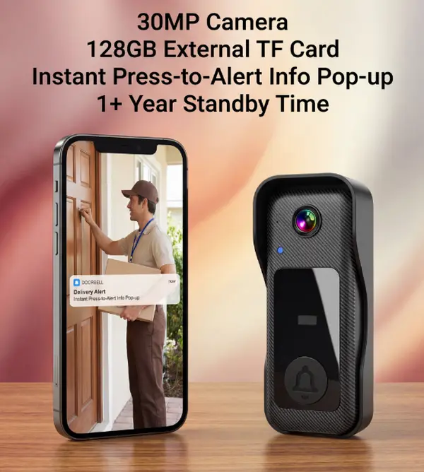 Rechargeable Video Doorbell Camera with Indoor Chime Local TF Card Storage up to 128GB 4.3 Color Display Receiver Easy Install Home Entry Doorbell
