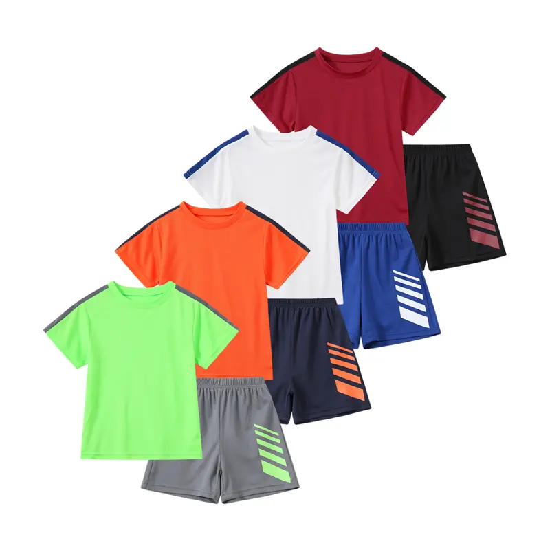 Boys' 8-Piece Spring/Summer Casual Sportswear Set - Breathable, Comfortable Short Sleeve Shirts & Shorts, Lightweight, Plain, Athleisure Kids' Outfits for Ages 3-14 (Everyday, Outdoor Use), Lightweight Boys' Sets
