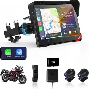 7 inch 4K Motorcycle CarPlay w 4K Dash Cam Android Auto Screen for Moto Wireless Carplay DVR with Dual Cameras for Motorbike,WiFi, GPS Navigation, Remote,Voice Control, Bluetooth, TF-64G