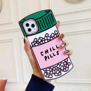 For IPhone 17 16 Pro Max 15 14 Pro Max 13 12 11 3D Cartoon Chill Pills Phone Case Medicine Bottle Soft Silicone Cover