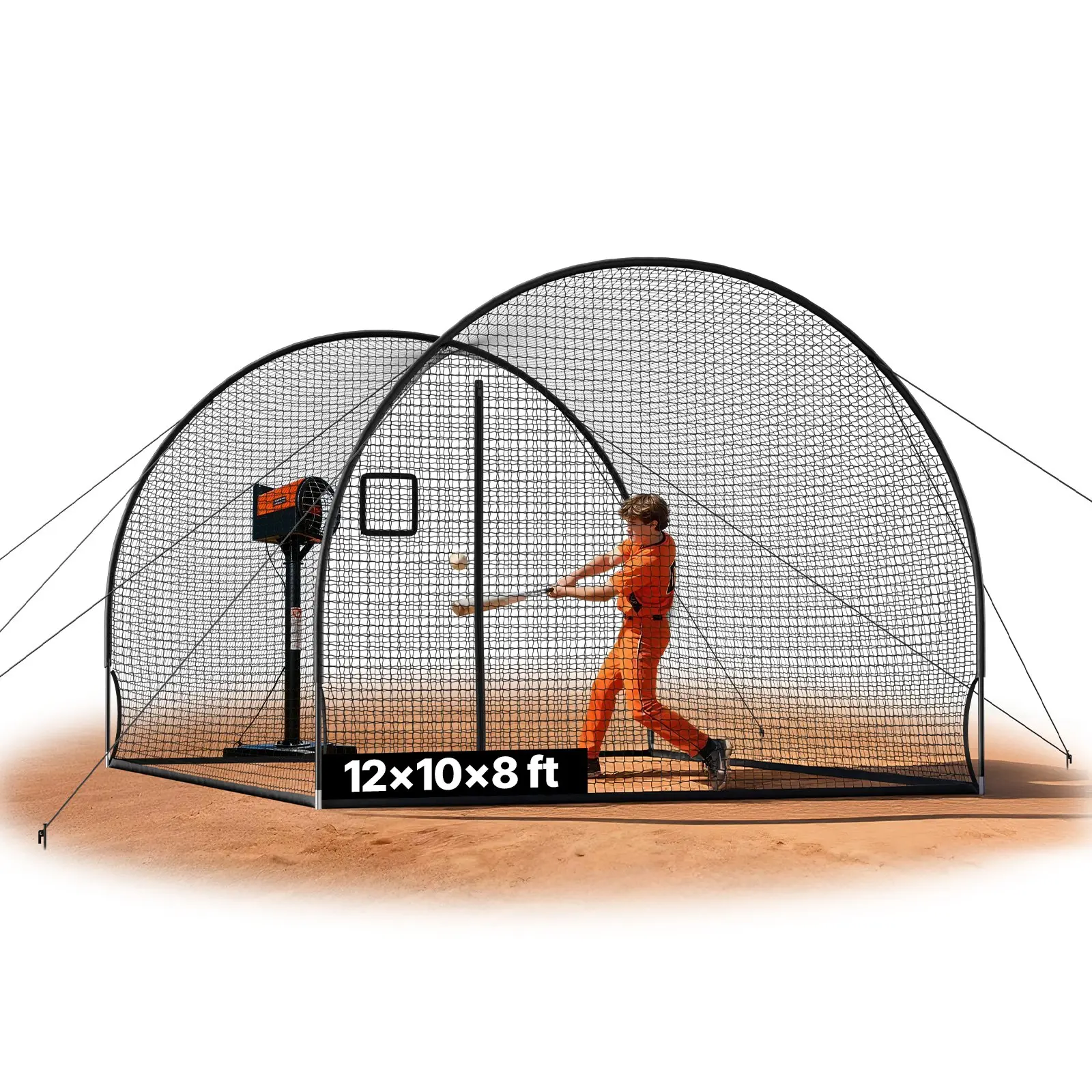 【DealsForYouDays】VEVOR Baseball Batting Cage, 12.0 x 10.2 x 7.6 FT Freestanding Portable Batting Cage, Hitting Cages with 4-Ply Knotless Polyester & Pitching Machine Opening, Battings Cages Netting for Indoor Outdoor