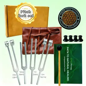 Resonance Sound Healing Tuning Fork Set – 128Hz, 136.1Hz, 256Hz, 384Hz with base with Activator – Sound Therapy for Stress Relief, Deep Relaxation & Chakra Balancing