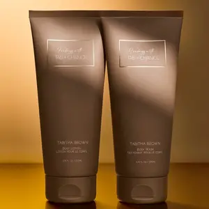 Bath and body set of shower gel and lotion created by Tabitha Brown and scented with Friday's Her business fragrance