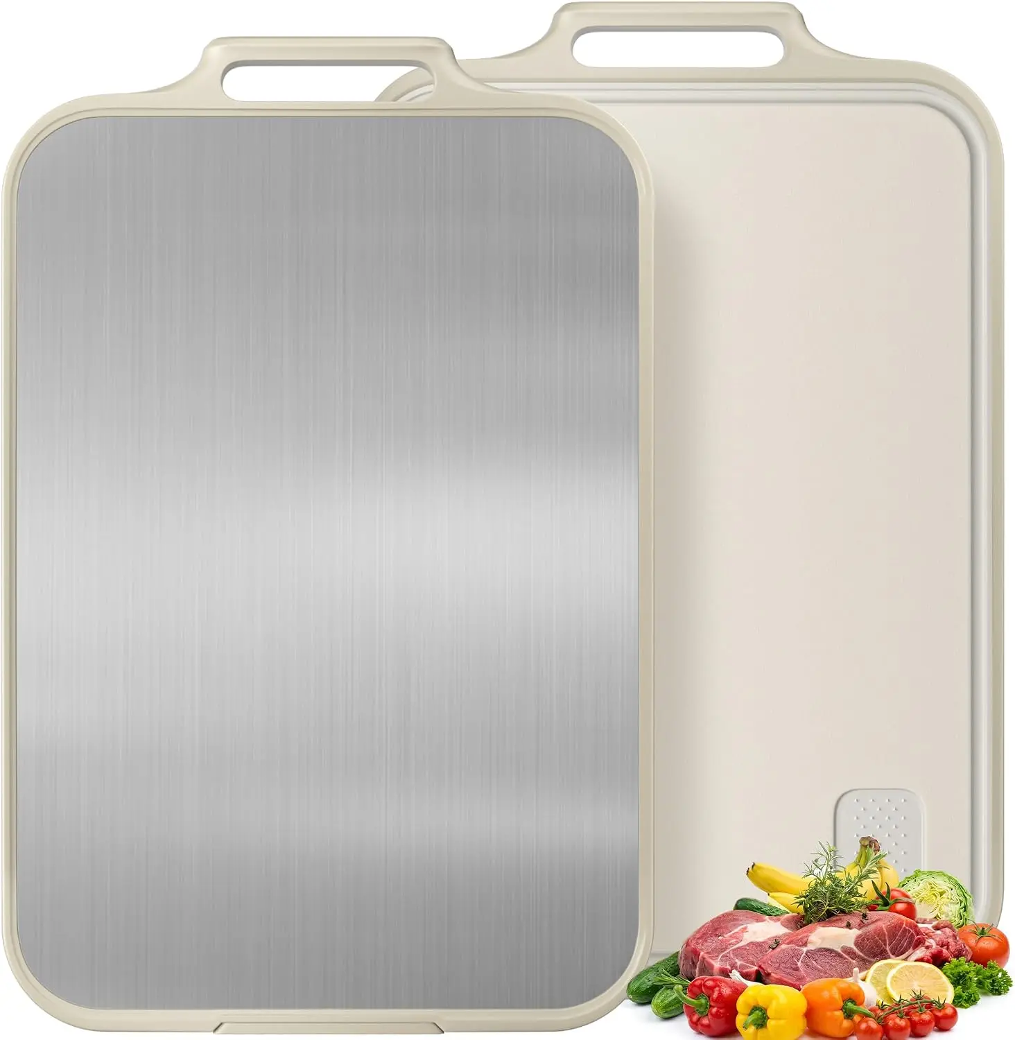 Stainless Steel Cutting Board, 2-in-1 Double Sided Non-Slip Large Chopping Board with Juice Groove and Grinding Area, Easy to Clean for Kitchen, 16"x11", 1 Pack