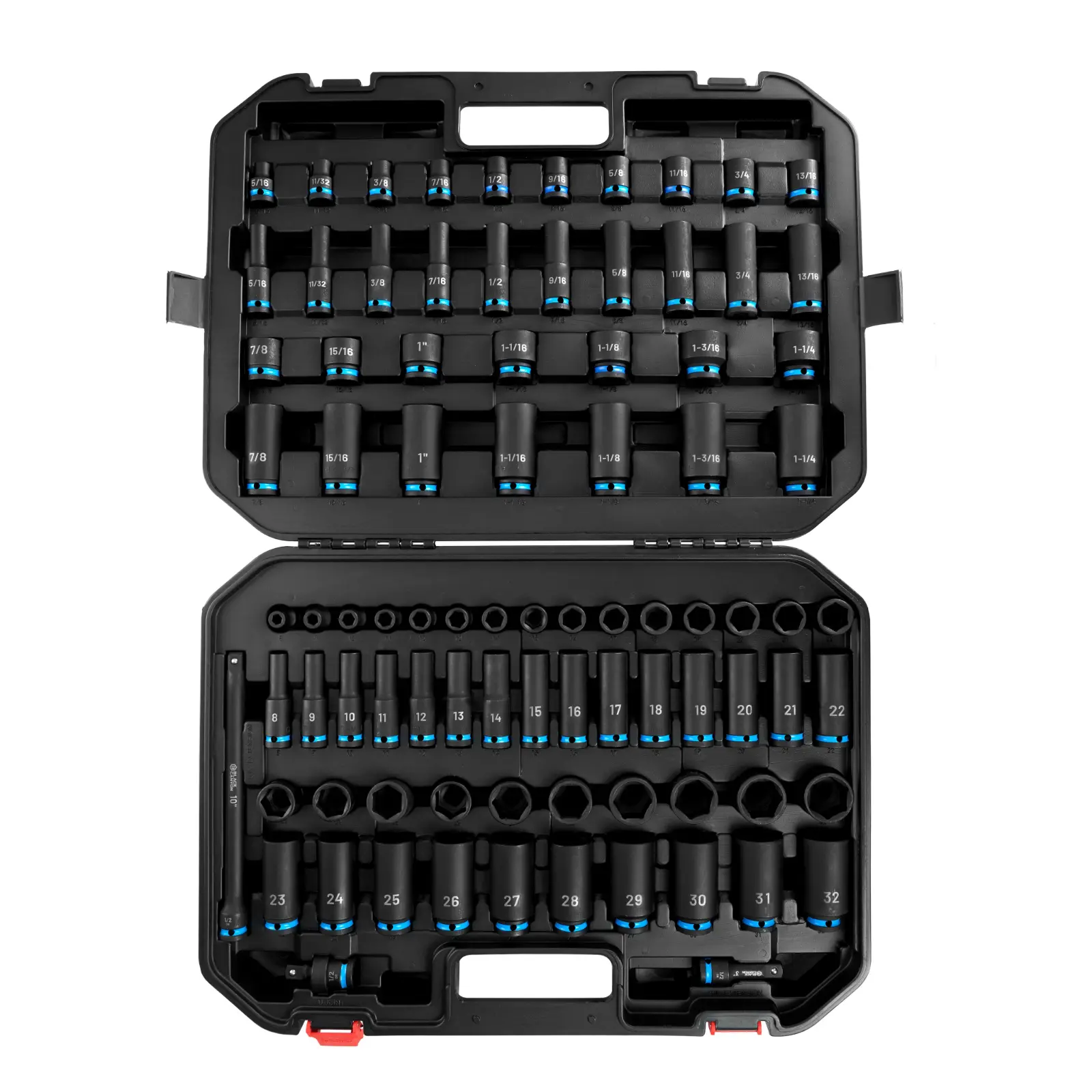 Black Canyon  87-Piece,1/2'',3/8'' Cr-Mo Steel Drive Impact Socket Set, SAE & Metric 6-Point Deep/Standard Sockets, Heavy-Duty Case for Auto & Industrial Repair,Easy-to-Read Size Markings, Rugged Construction, Storage Case,Fatherdaysgift Tool Box
