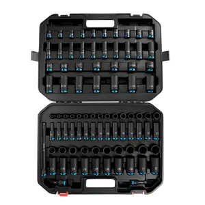 【Black Canyon】Drive Impact Socket Set,1/2",3/8", 87-Piece SAE & Metric 6-Point Deep/Standard Sockets, Cr-Mo Steel, Heavy-Duty Case for Auto & Industrial Repair,Easy-to-Read Size Markings, Rugged Construction, Storage Case