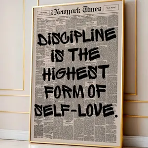 Discipline Is the Highest Form of Self Love Poster, Motivational Quote Wall Art, Newspaper Print, Mental Health Room Decor
