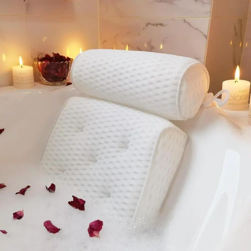 Breathable and cooling bathtub pillow, 1 piece, non-slip bathtub neck and back support pillow with suction cup, household bathtub accessory, summer and winter relaxation room accessory.