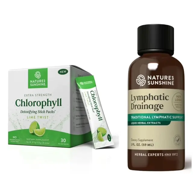 NATURE'S SUNSHINE Debloat Detox Duo: Lime Chlorophyll & Lymphatic Drainage for Digestion & Health Support