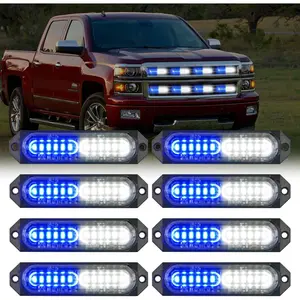 Nilight 8PCS Led Strobe Lights 12LED Blue White Light 12V 24V Surface Mount Flashing Work Lights Ultra Slim Sync Feature Mini Grille for Cars Trucks Off Road Vehicles SUV