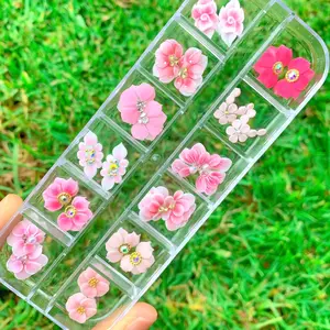 Premade 3D Acrylic Pink flowers Nail charms set 24pcs Nail Art