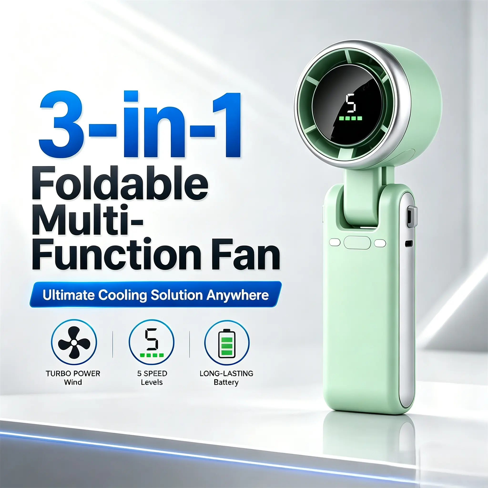 【VH】Portable Handheld Turbo Fan with Ice Cooling,Ice Fan, Rechargeable Personal Fan, Up to 10H Cooling, 5 Speed 13000RPM Powerful PortableFan for Travel, Outdoor, Camping, Hiking