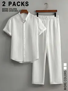 Men's Solid Top & Pants Lounge Set Loungewear, Regular Fit Casual Comfy Long Sleeve Top & Trousers PJ Set, Men's Sleepwear for All Seasons