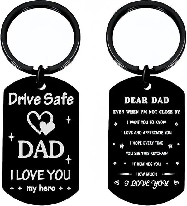 1 Piece Double-Sided Engraving Drive Safe Keychain for Him Father Papa Gifts Dad from Daughter Son, Father's Day Keychain for Dad from Daughter Son, for Husband from Wife