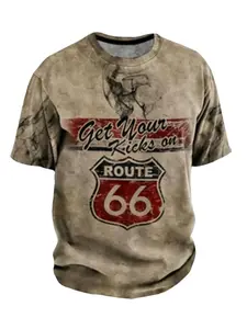 Menswear Men's Crew-Neck Short-Sleeve T-Shirt with Vintage Faded-Distressed Print - Nostalgic High-Street Casual Top, Tshirt