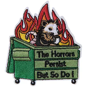 The Horrors Persist But So Do I Patch, 1pc Embroidered Hook and Loop Backing Patches, Funny Animals Appliques for Backpacks, Trucker Hats, Lunch Bags, Vests, Jackets