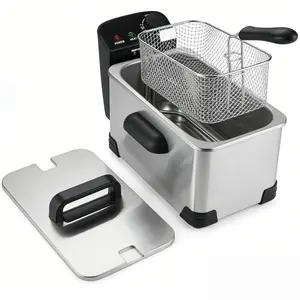 Stainless Steel Electric Deep Fryer with Basket & Lid, Adjustable Temperature Control, Countertop Kitchen Stainless Steel Fryer for Home Use, French Fries, Chicken Wings, Stainless Steel Fryers