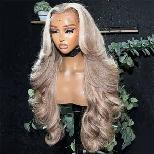 New Arrval Skunk Stripe 613 with Champagne Lace Front Wig Human Hair 210% Density Summer Choice Fashion Body Wave Ash Brown with Skunk Stripe Platinum Blonde Wig 13x4 Lace Front Wig for Women