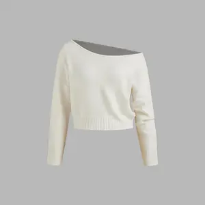 Cider [2 colors, size 2-10] Knitted Boat Neck Solid Asymmetrical Long Sleeve Top SwimWeek
