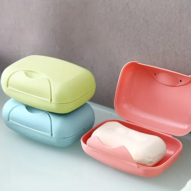 1 pcs Durable PP Portable Soap Stand Sealed Travel Soap Box with Lid Solid Color Ideal for Outdoor Bathroom Use