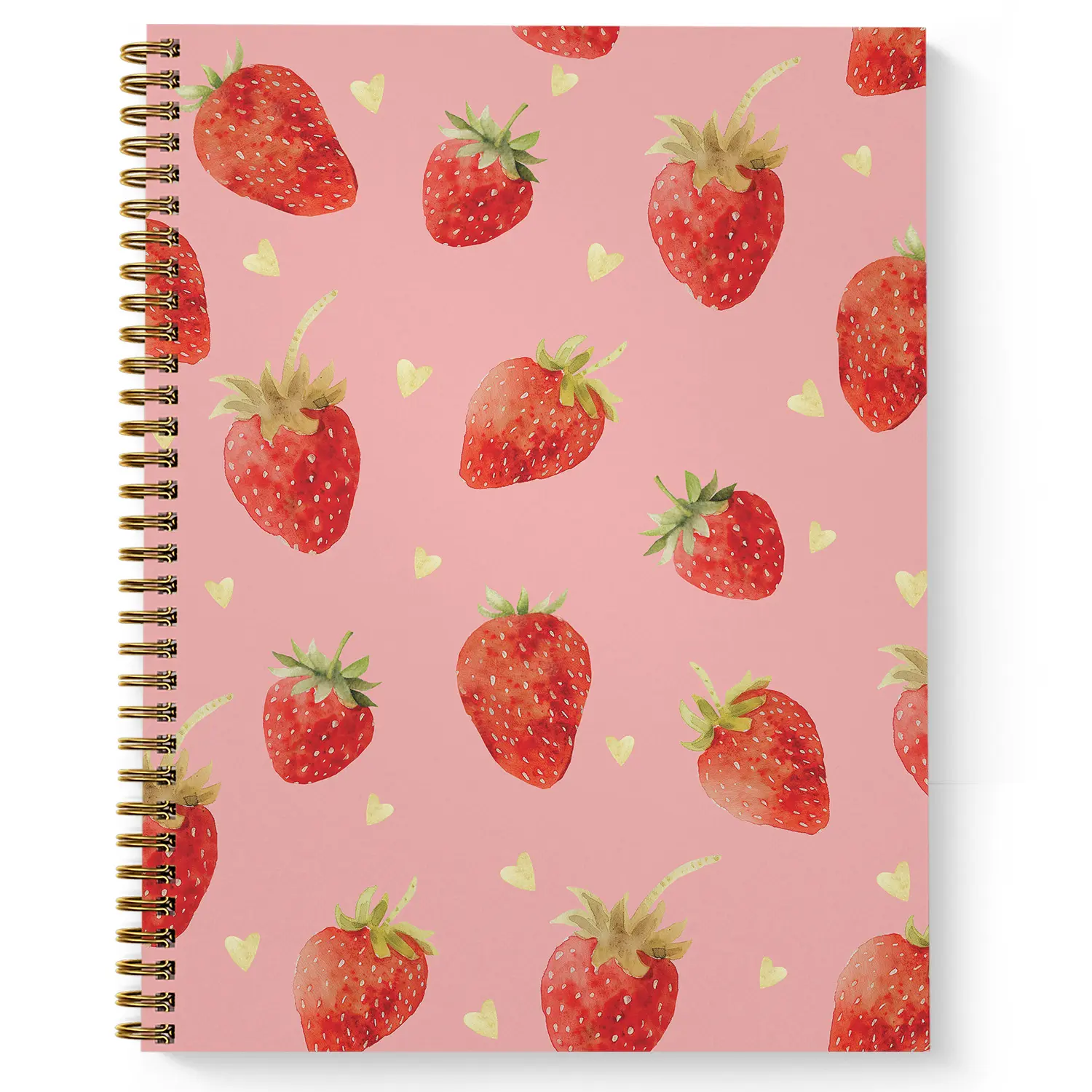 Strawberries Spiral Notebook / 8.5" x 11" Journal / 120 Wide Ruled Pages/Durable Gloss Laminated Softcover/Gold Wire-o Spiral Binding/Made in the USA