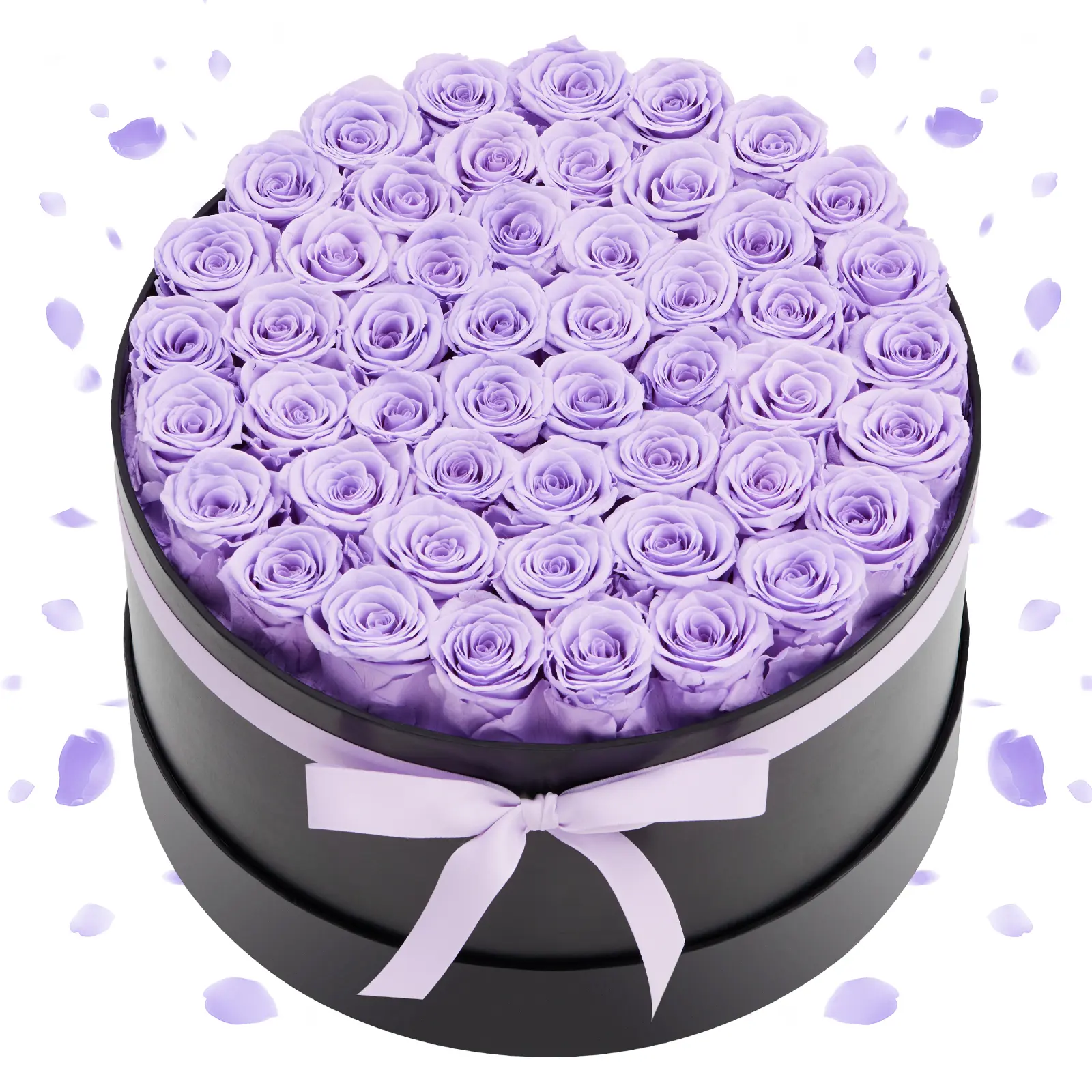 【SummerFinds】VEVOR No-Wilt Long-Lasting Preserved Real Roses - 50 Lavender Purple Round Eternal Roses in a Box, Elegant Floral Decor for Women's Valentine's Day Gift, Bedroom Boxed Floral Arrangement, Wedding Home Decor