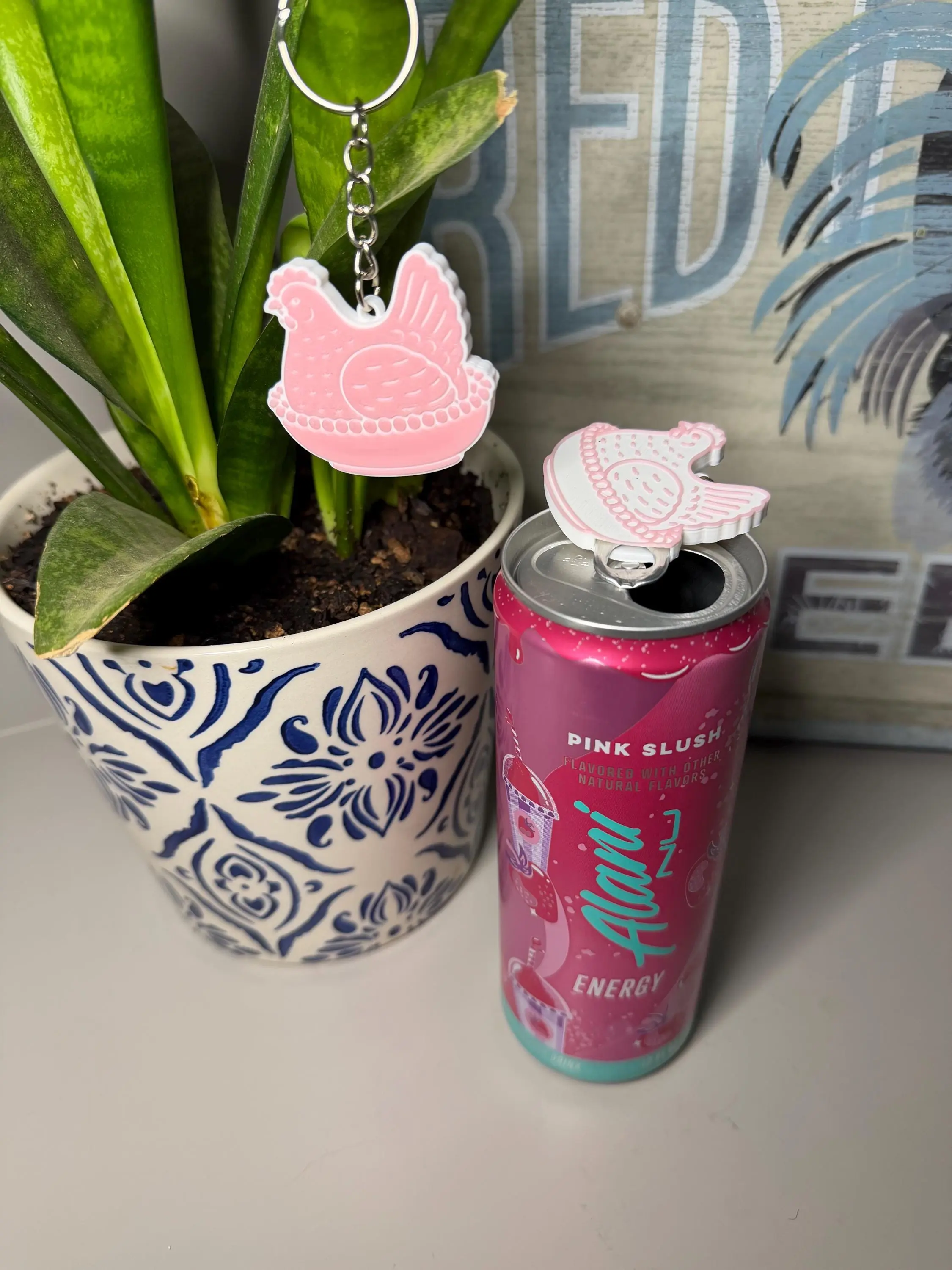 Hen on Nest Can Tab Opener Keychain | Nail Saver 3D-Printed Chicken Lover Gift