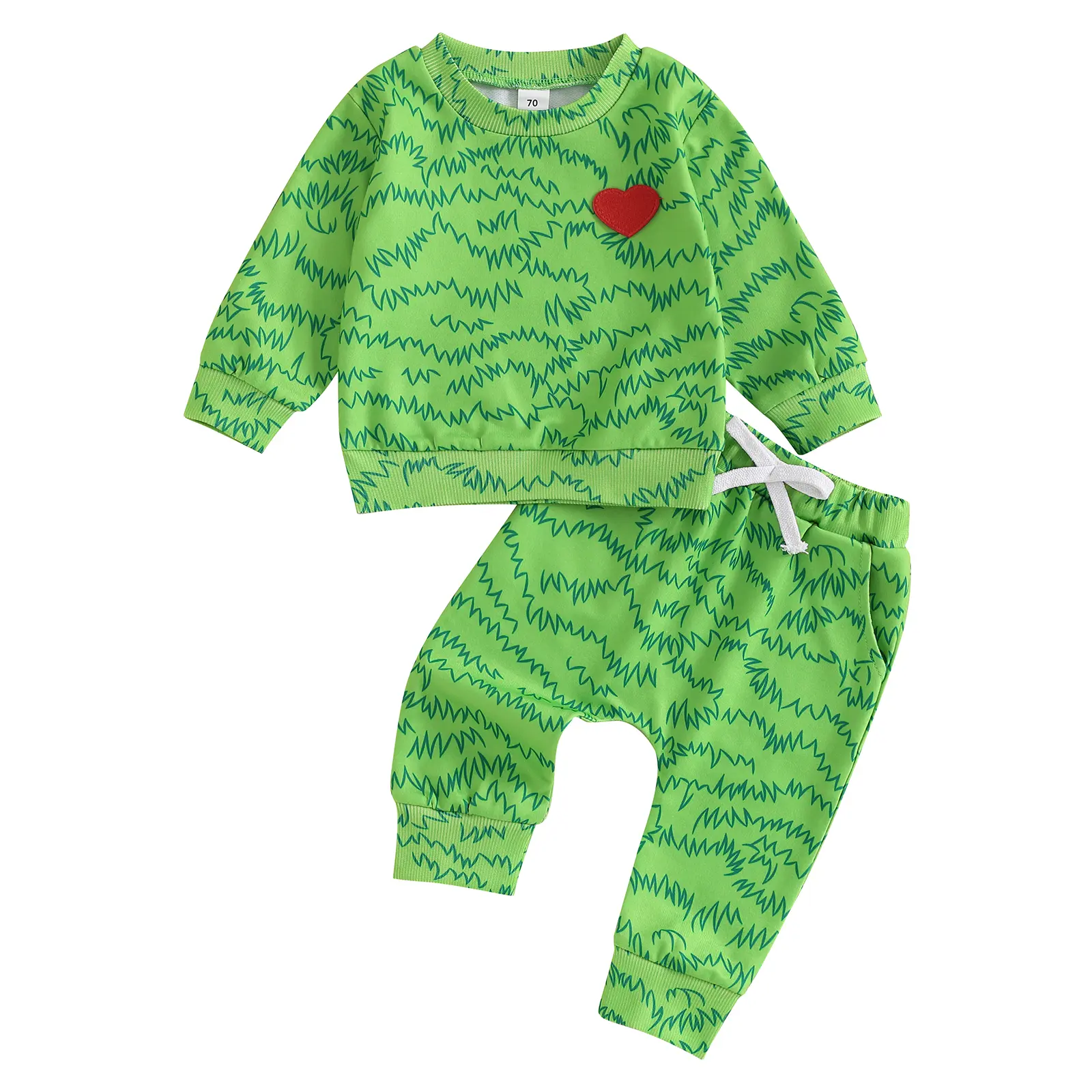 Canrulo Toddler Boy Christmas Outfit Long Sleeve Green Sweatshirt Drawstring Pants Set Baby Boys Christmas Clothes