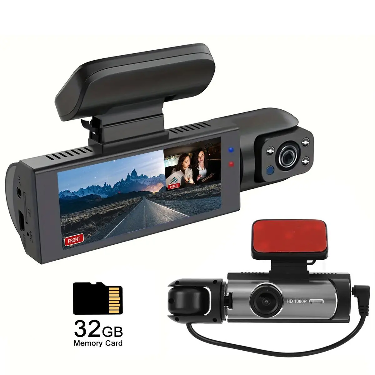 Front & Rear Dash cam with 32GB SD Card,  3.16 Inch IPS Screen 1080P HD Camera with Dual Lens,   1 Count Dash Camera for Car, Wide Angle Car Driving Recorder with IR Night-Vision G Sensor, Fall Gift, Birthday Gifts Motion Detections