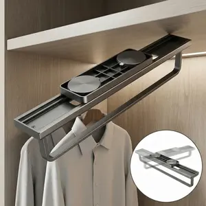No Drilling Pull-Out Closet Hanger Rail, Space Aluminum Extendable Wardrobe Rod, 55cm Smooth Sliding, Heavy Duty Retractable Clothes Rack, Maximize Closet Space, Damage-Free Closet Organizer