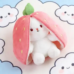 Strawberry Carrot Bunny Plush Pillow - Dual - Design Kawaii Cosplay Accessory! Soft, huggable, and decorative. Ideal Easter or Valentine's Gift for Teens & Adults. Trendy, versatile, and gift - worthy.