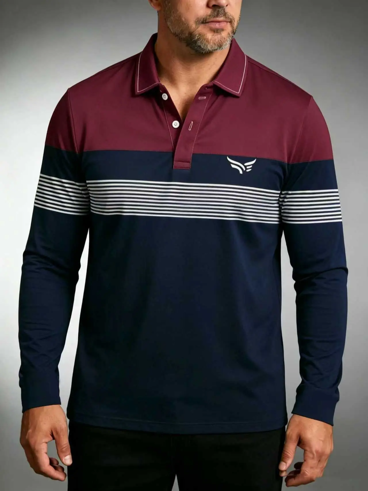 Men's Stylish Striped Long Sleeve Shirt, Casual 3D Digital Print Polyester Top with a Quarter Button Collar for Business and Home, Menswear, Longsleeves, Tops, Classic, Fitted