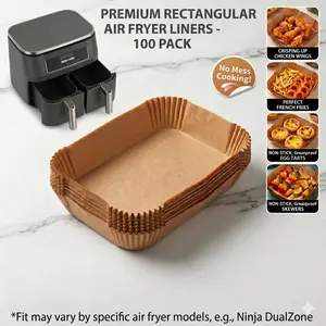 100 PCS Heavy-Duty Rectangle Air Fryer Parchment Paper Liners, 14x22cm , Hard Case Included, Compatible with Ninja DZ201 DZ401 2-Basket Air Fryers，parchment