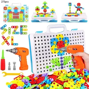 Educational Building Blocks Set, 237-Piece Electric Screwdriver Toy with Kids Hand-Drill Puzzle Set, Nut-and-Bolt Disassembly Blocks, DIY Construction STEM Building Kit for Boys and Girls Ages 4–10 (Batteries Not Included), Building Block Sets