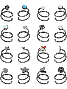 16Pcs Double Hoop Earrings for Single Piercing 316L Stainless Steel Double Nose Ring Hoop Twisted Hoop Earrings Spiral Double Hoop Nose Ring for Women Black ￼￼￼￼￼￼￼￼￼