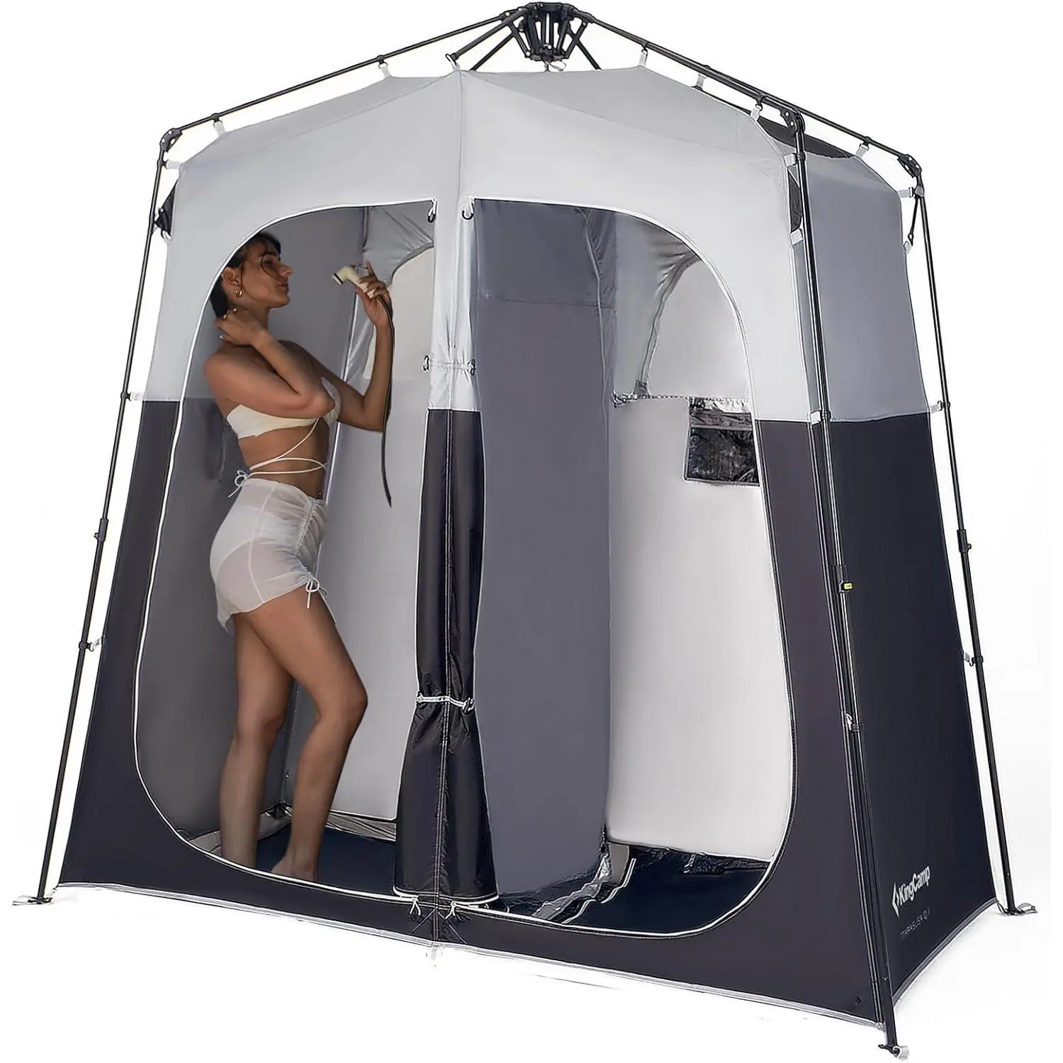 KingCamp 2 Room Camping Shower Tent, Portable Outdoor Privacy Tent with Dry Wet Separation, Pop Up Changing Room & Toilet Shelter for Beach, Camping, Hiking & RV
