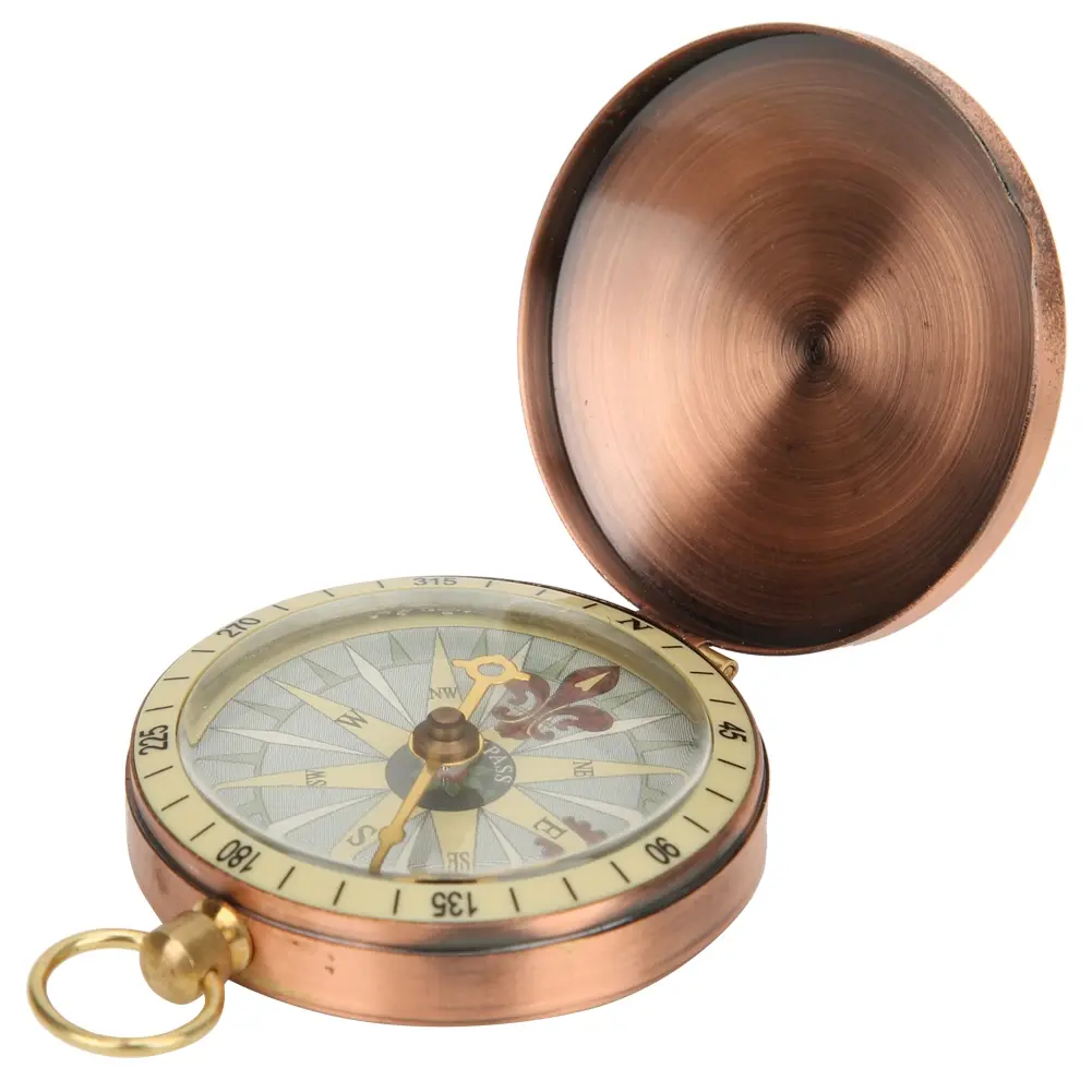 Vintage Copper Pocket Watch Compass with Flip-Cover, Travel & Camping Accessories for Hiking Outdoors, Travel Accessory