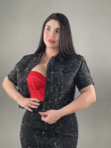 Jackie's All Black Rhinestone Jacket - Denim Stretchy True To Size