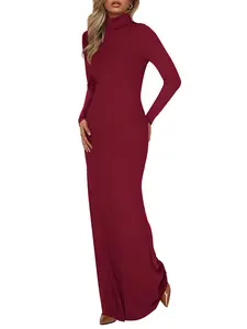 BTFBM Womens Dresses Fall 2025 Long Sleeve Turtle Neck Trendy Long Tight Knit Maxi Dress Wedding Guest Party Casual