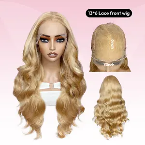 VSIGN Honey Blonde Long Body Wave Wig 13 By 6 HD Lace Front Rooted Platinum Blonde Premium Synthetic Heat Resistant Fiber Soft Natural Looking Hair Daily Wear Party Cosplay Vacation Beginner Friendly