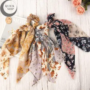 Boho Print Hair Scarf Scrunchie - Soft Chiffon Hair Accessory with Attached Bow, Gift for Women, Ideal for Bridesmaid Gifts