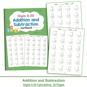 Math Practice Book Set for Grades 1-3, Single & Double Digit Addition and Subtraction Workbook, Early Childhood Education Materials, Durable Paper