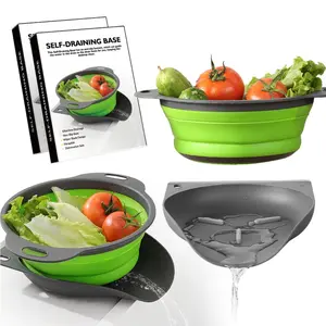 2-Pack Collapsible Silicone Colanders — Folding Strainers with Self-Draining Base for Kitchenware, Sink, Pasta, Veggies, Fruit, Camping & RV Travel