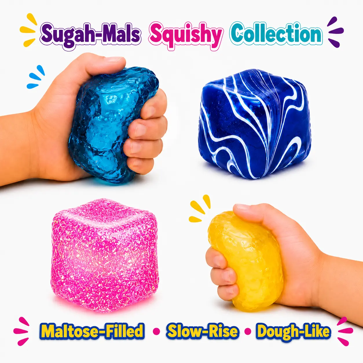Sugah-Mals Sensory Squishy Collection - Slow-Rise Stress Ball Fidget Toys: Ice, Glitter & Gummy Orbs with Soft Maltose Texture