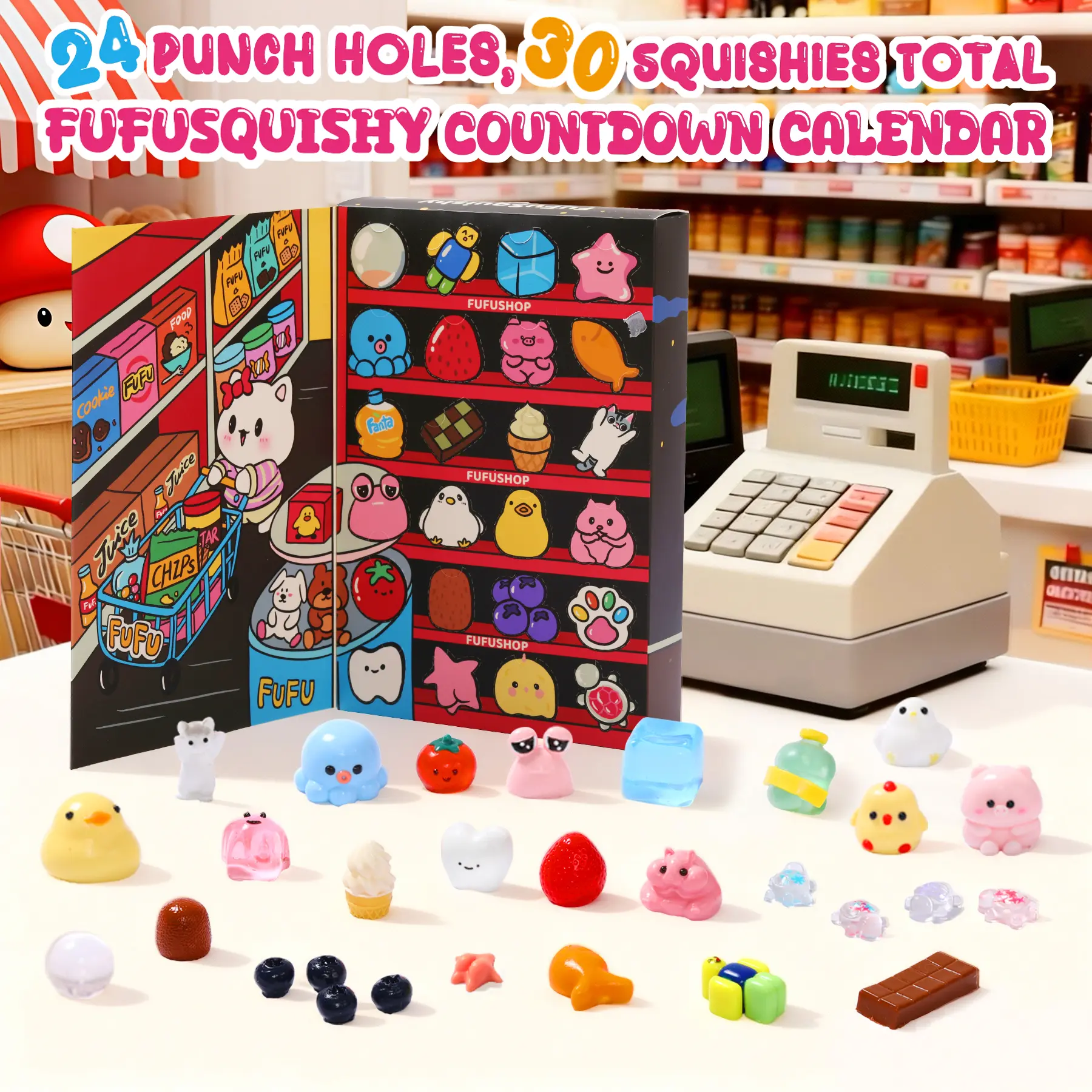 FUFUSQUISHY 30PC Squishies Set, Handcrafted Slow Rising Sensory Fidget Toy, Cute Anxiety Stress Relief Squeeze Decompression for Kids and Adults, Mini Mega Rainbow Squishy, for Ages 3+, Holiday Gift, Birthday Gift, Christmas Gift, Kids Love, Toy Set