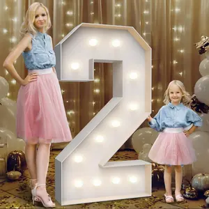 4FT Marquee Light Up Number 2, Large Marquee Light Up Letters Party Decoration with Weighted Water Bag Pre-cut Foam Board Set for Birthdays Weddings Baby Anniversaries
