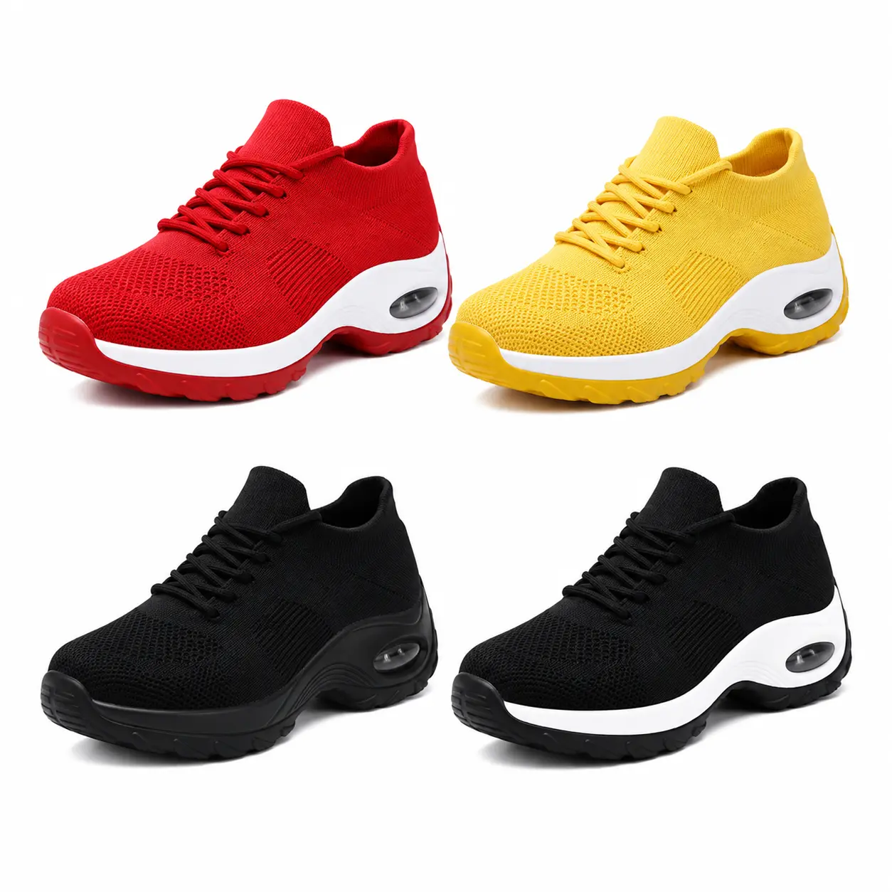 Women’s Breathable Knit Walking Sneakers Air Cushion Lightweight Lace-Up Comfort Running Shoes