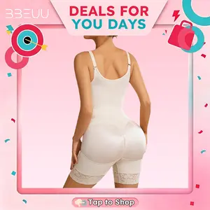 BBEUU New Upgrade Women's Colombian Shapewear Bodysuit – Full Body Shaper with Bust Enhancement, Waist Cinching & Butt Lifting, Front & Crotch Zipper for Easy On/Off, Adjustable Straps, Lace Trim, V-Neck, Sexy Elegant Postpartum Recovery Bodycon Suit