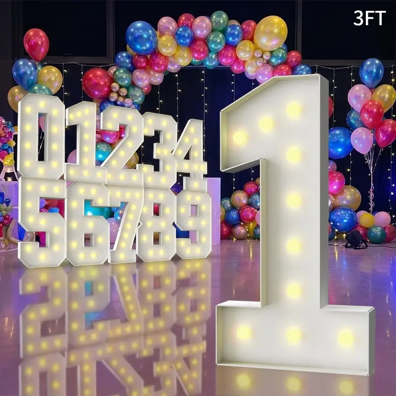 Marquee Light-Up Numbers 0-9, 3-Ft Large Decorative Letter Signs, Pre-Cut DIY Foamboard, for Baby Shower, Birthday, Wedding, Engagement, Anniversary & Graduation Party